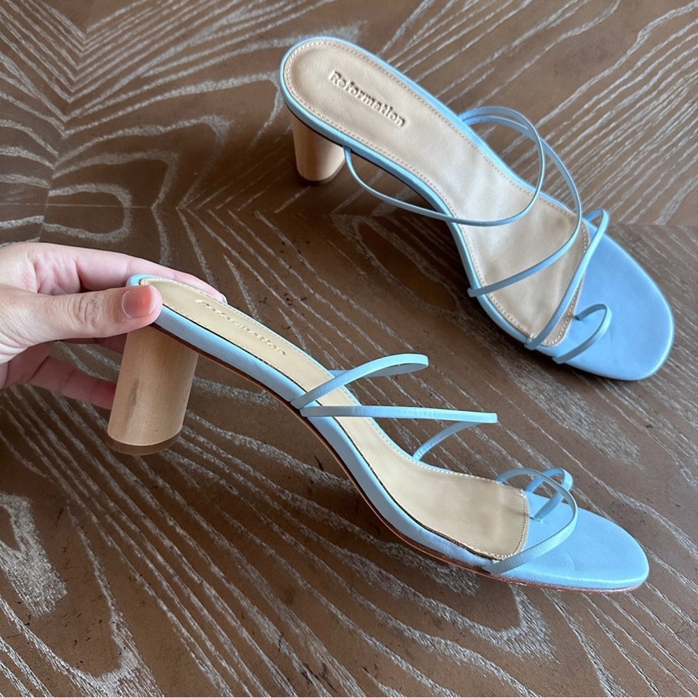 LIKE NEW Reformation Rachel Powder Blue Strappy Sandal Heel 9